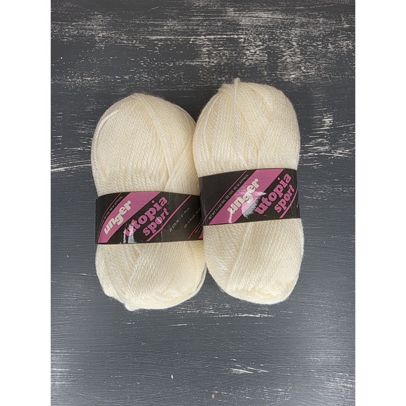 2 Skeins Unger Utopia AA Ivory Off White‎ Fine Sport Worsted Acrylic Yarn 180Yds - Picture 1 of 3